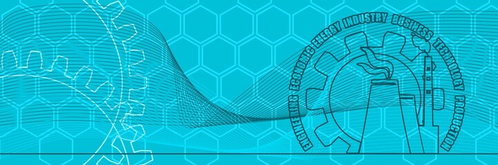 Gear and atomic power station icon. Modern futuristic virtual abstract background for technology, chemistry, engineering.