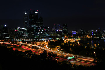 Fototapeta na wymiar Perth CBD sky scraper buildings as viewed from Kings Park at dusk night