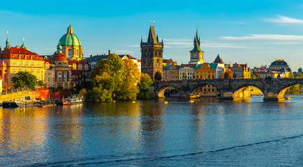 Fototapeta na wymiar Charles Bridge and Old Town Bridge Tower in Prague, Czech Republic