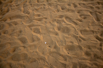 Beach sand with foot prints of the visitors in Elliot's Beach, Chennai, India