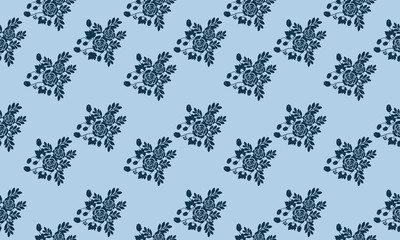 Seamless floral pattern background, element flower and leaves dark blue.