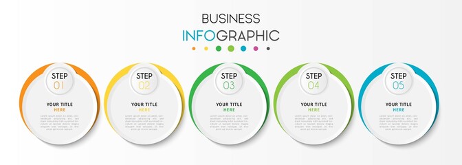 Vector infographic design template with 5 options or steps. Can be used for process diagram, workflow layout, info graph, annual report, flow chart.