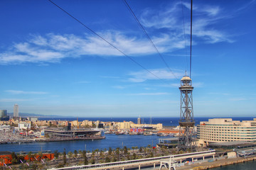 Aerial view of the Harbor district of Barcelona, Spain