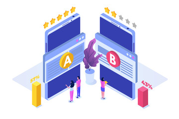 A-B comparison. Split testing isometric concept. Vector illustration. © Andrii Symonenko