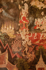 Thailand Buddhism mural painting in Buddaisawan throne hall at Bangkok national museum