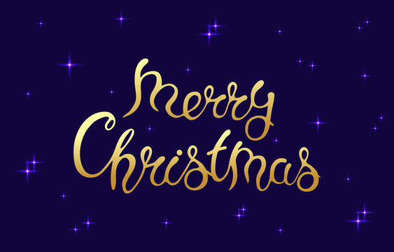 Merry christmas text on dark sparkling background. Template holiday card, banner, poster, flyer, vector illustration.
