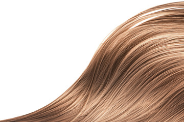 Fototapeta premium Brown hair wave on white background, isolated. Backdrop for creative. Copy space