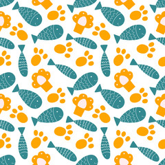 Cute blue and yellow fish. Sea seamless pattern. Print, repeating background, cloth design, wallpaper.