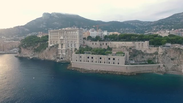 Beautiful Aerial View Of The Oceanographic Museum of Monaco, Monaco-Ville, French Riviera