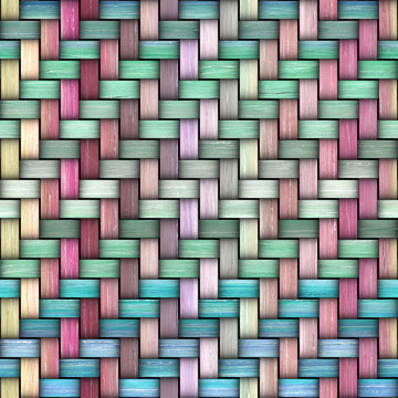 Basket weave seamless texture, wooden striped pattern, wood color, wicker rattan, 3d illustration