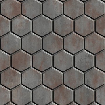 Metal ornamental background. Hexagonal panel. Seamless pattern. © eestingnef