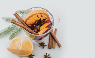 A mug of hot homemade mulled wine.