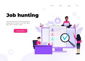 Job hiring and online recruitment concept with tiny multiracial people character. agency interview. select a resume process. template for web landing page, banner, presentation, social media.