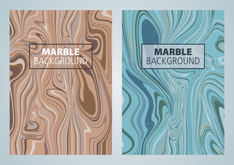 Set of two abstract vector marble background texture in blue and brown color. Can be used for flyer, cover, background, annual report, magazine