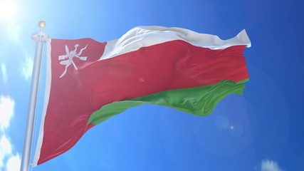 Oman animated flag in the wind with blue sky in the background, green screen, blue screen or isolated background and the flag on the full background, all in one animated flag pack.