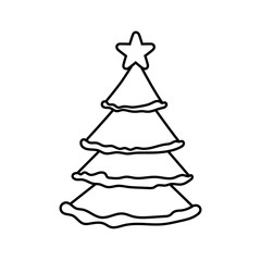 Fototapeta premium pine tree with star decoration christmas thick line
