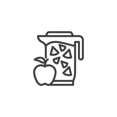 Apple juice pitcher line icon. linear style sign for mobile concept and web design. Jug of apple juice outline vector icon. Detox drink symbol, logo illustration. Vector graphics