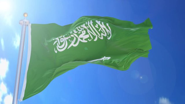 Saudi Arabia animated flag in the wind with blue sky in the background, green screen, blue screen or isolated background and the flag on the full background, all in one animated flag pack.