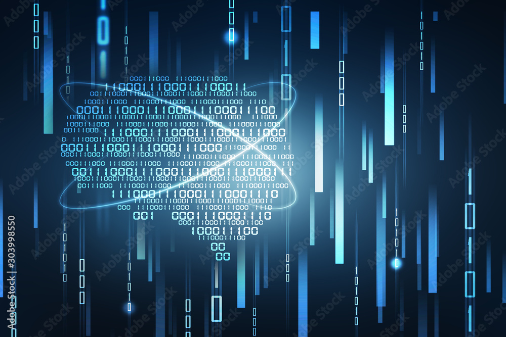 Poster 2d illustration abstract digital binary data on computer screen