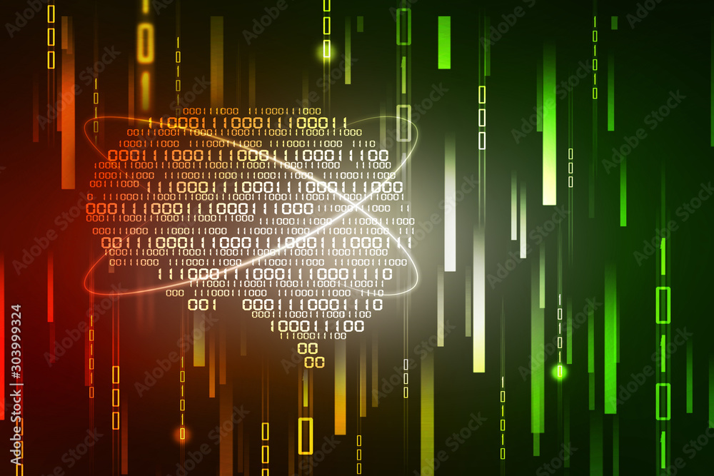 Poster 2d illustration abstract digital binary data on computer screen