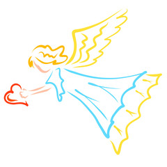 Flying angel with a heart in his hand