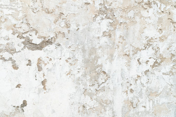 Old cracked and peeled white concrete wall. 