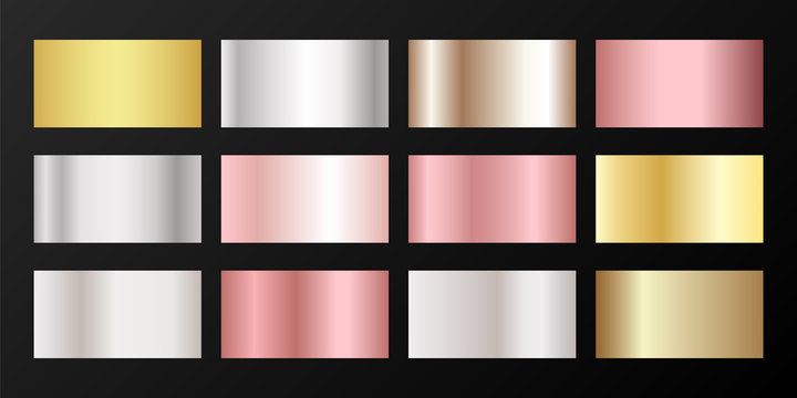 Silver, Platinum, Bronze, Pink Gold Vector Metallic Gradients.