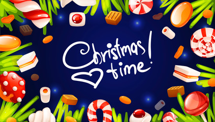 Chrismas time lettering on dark blue background
