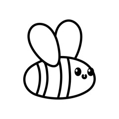 cute flying bee cartoon on white background thick line