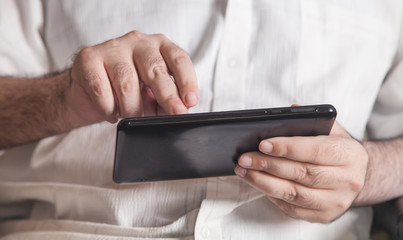 Man using digital tablet. Technology, Network, Business