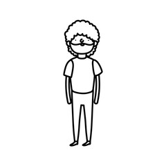 bearded man casual clothes standing on white background thick line