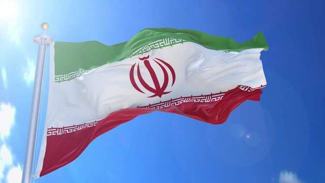 Iran animated flag in the wind with blue sky in the background, green screen, blue screen or isolated background and the flag on the full background, all in one animated flag pack.