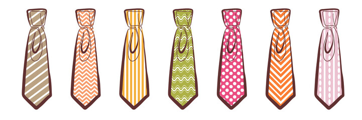 Bright knotted ties hand drawn illustrations set