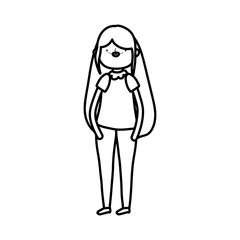 woman with long hair standing on white background thick line