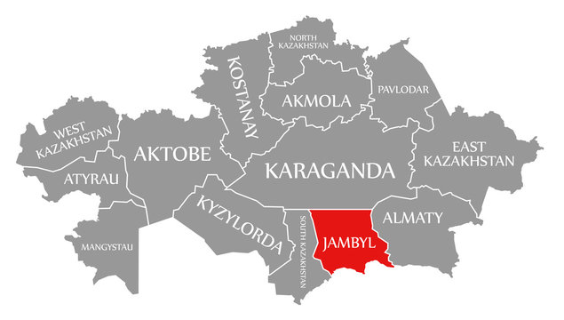 Jambyl  red highlighted in map of Kazakhstan