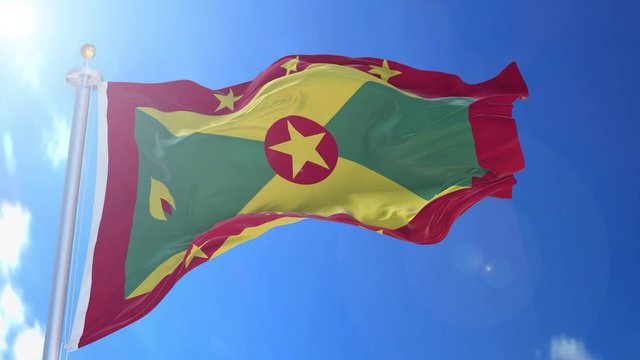 Grenada animated flag in the wind with blue sky in the background, green screen, blue screen or isolated background and the flag on the full background, all in one animated flag pack.