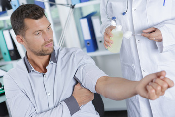 mans arm ready for blood donation
