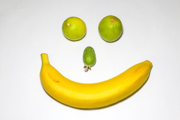 banana and fruit on white background