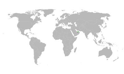 Fototapeta na wymiar UAE highlighted with green on world map
