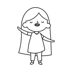 cute little girl long hair on white background thick line