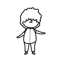 cute little boy with curly hair on white background thick line