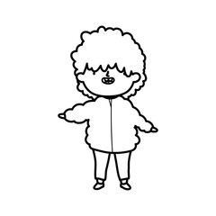 cute little boy with jacket on white background thick line