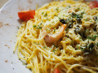 The main European dish has steaks and spaghetti.