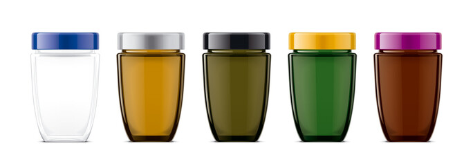 Set of Colored Glass Jar. 