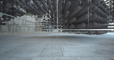 Obraz premium Abstract architectural concrete interior from an array of spheres with large windows. 3D illustration and rendering.