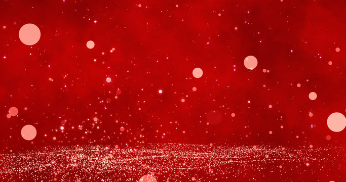 Bokeh lights on the red Merry Christmas background. 3D render