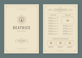Restaurant menu design and label vector brochure template. - obrazy, fototapety, plakaty