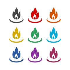 Fire flames color icons set isolated on white background