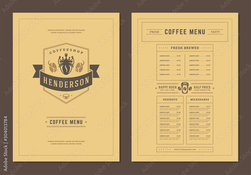 Wall mural coffee menu design brochure template vector illustration