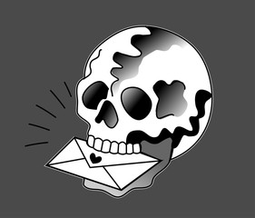 Pirate skull with a letter in his teeth.